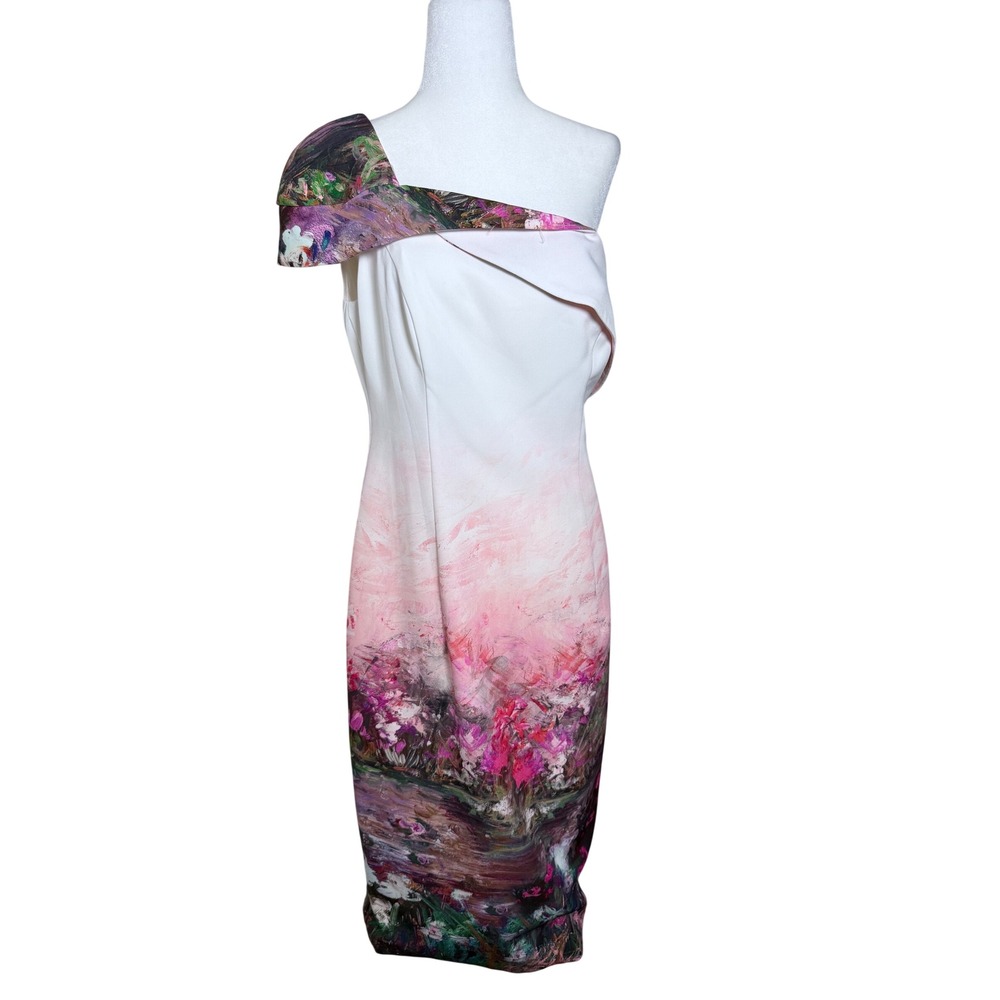 Black Halo Eve Floral One Shoulder Sheath Dress Pink Purple Garden